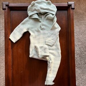 Janie and Jack Knit Hooded One-Piece in Mint and Cream